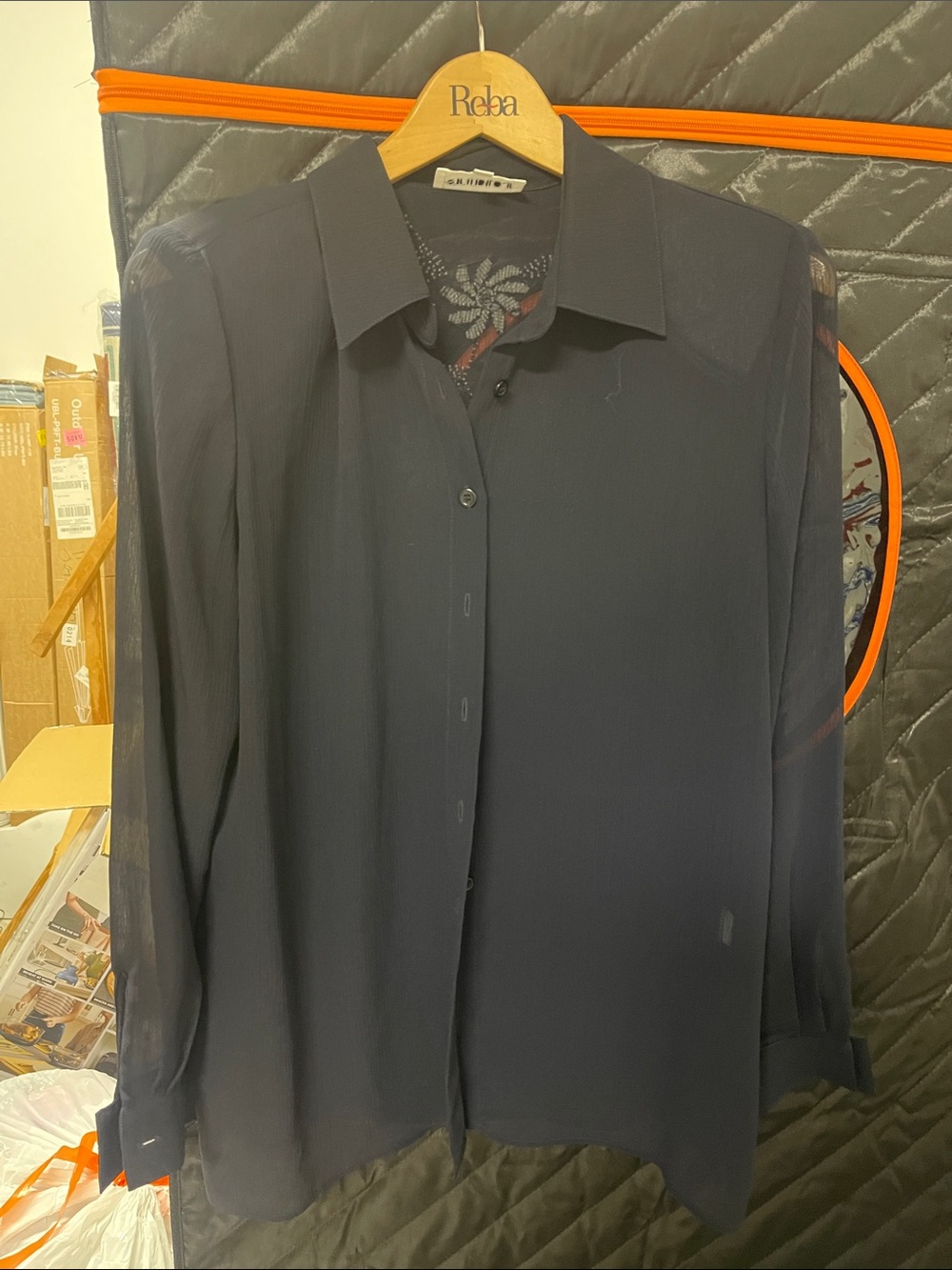 Studio One Black Sheer Long-Sleeve Dress Shirt
